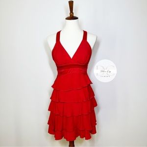 Red CrissCross Ruffle Bottom Dress Sz S